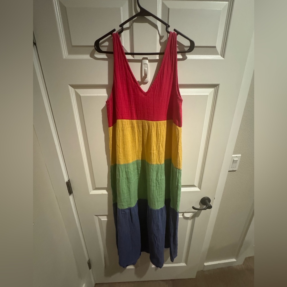 Corinne Double Cloth Rainbow Colorful Sleeveless Maxi Dress. Size Small. - Picture 8 of 10